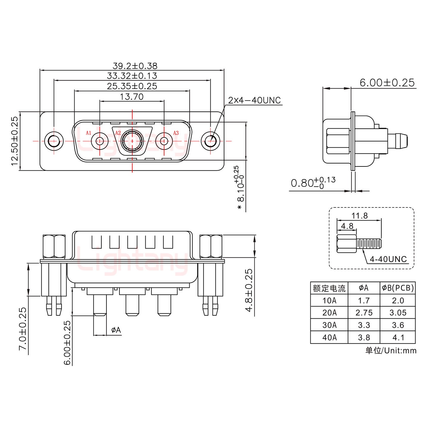 3V3公PCB直插板/铆鱼叉7.0/大电流30A