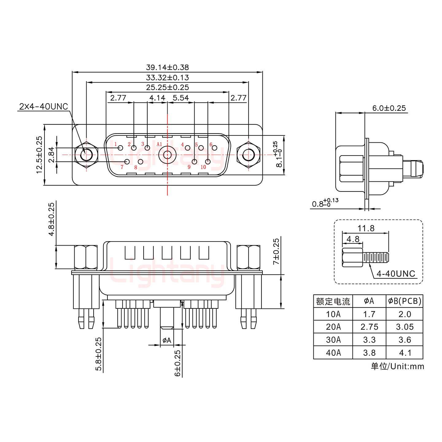 11W1公PCB直插板/铆鱼叉7.0/大电流30A