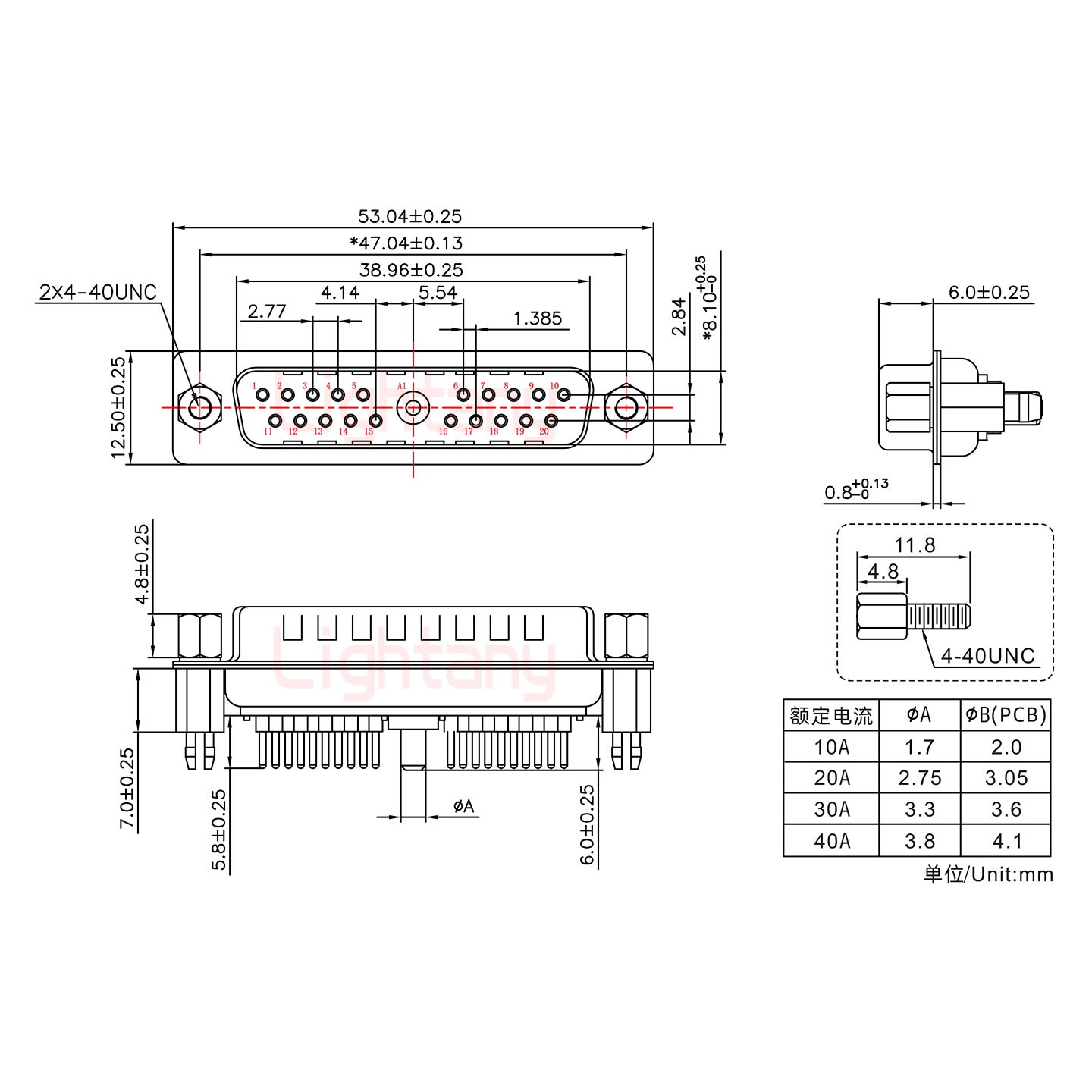 21W1公PCB直插板/铆鱼叉7.0/大电流10A