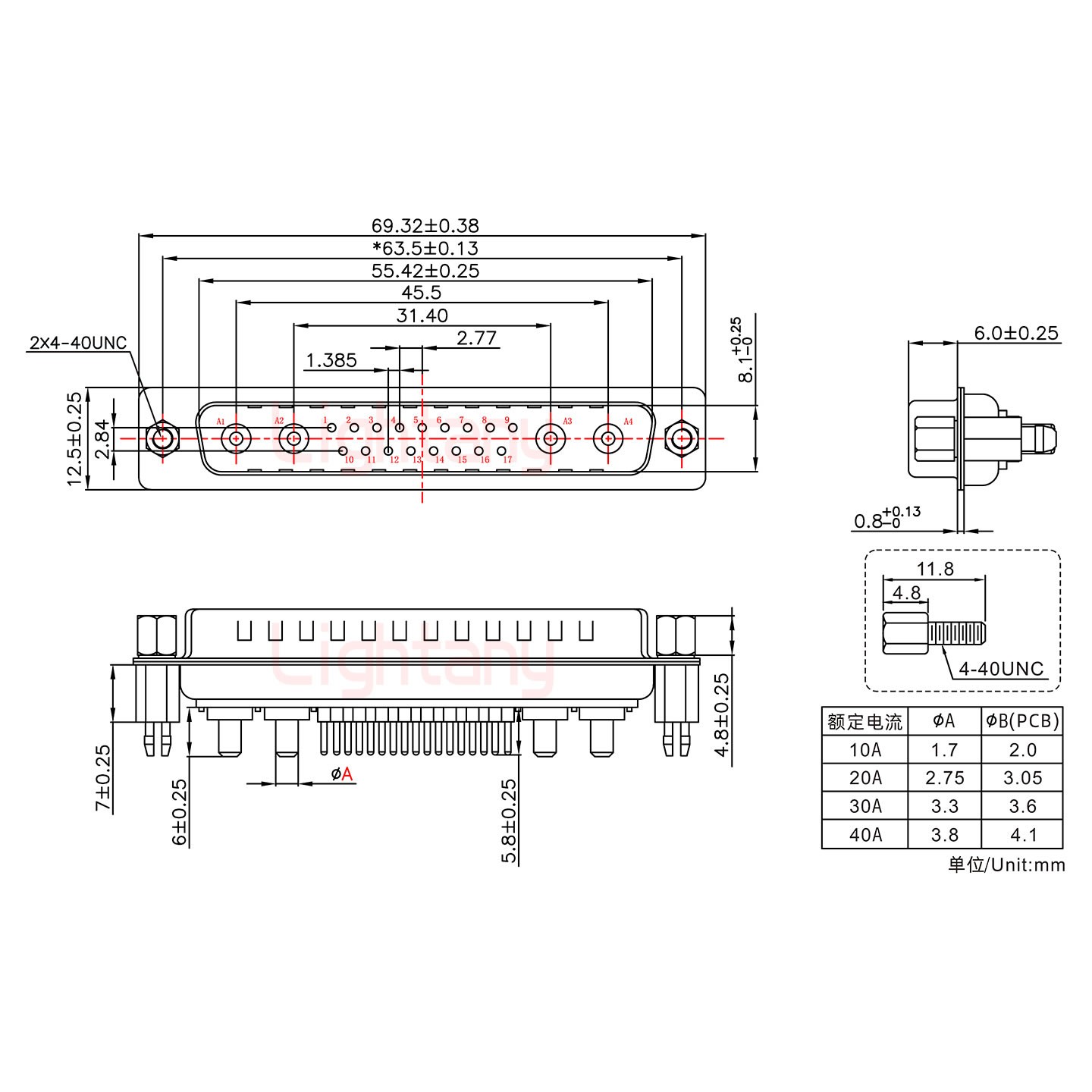 21W4公PCB直插板/铆鱼叉7.0/大电流30A