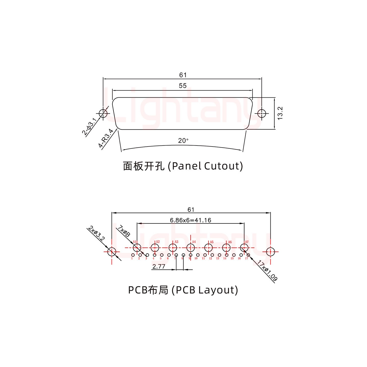 24W7公PCB直插板/铆鱼叉7.0/大电流30A