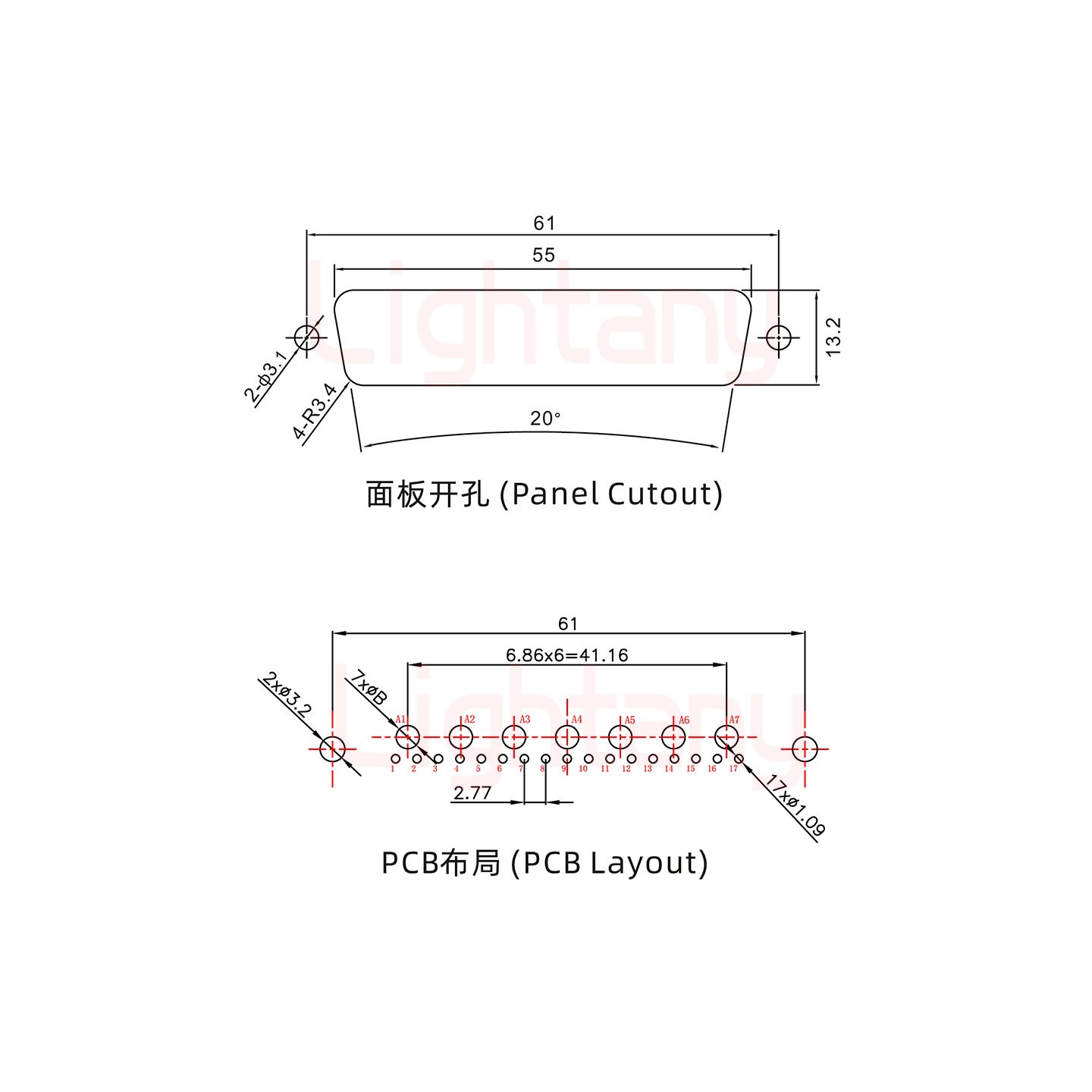 24W7公PCB直插板/铆鱼叉7.0/大电流10A