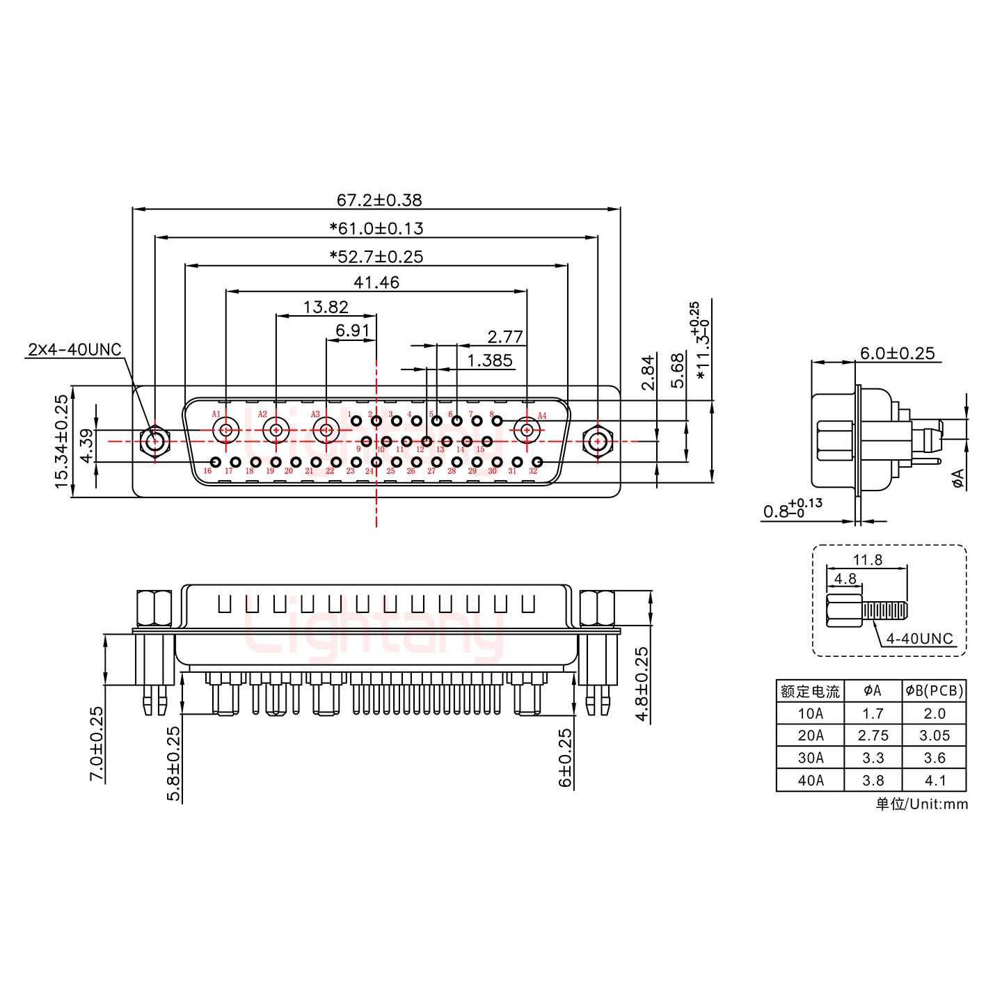 36W4公PCB直插板/铆鱼叉7.0/大电流10A