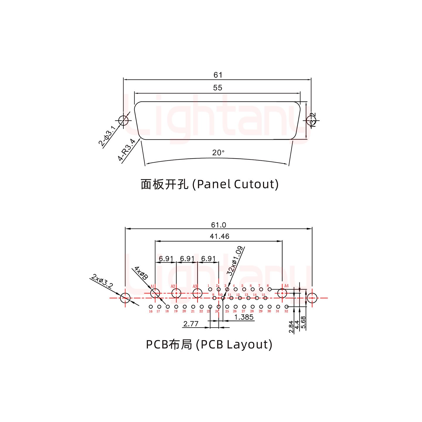 36W4公PCB直插板/铆鱼叉7.0/大电流40A