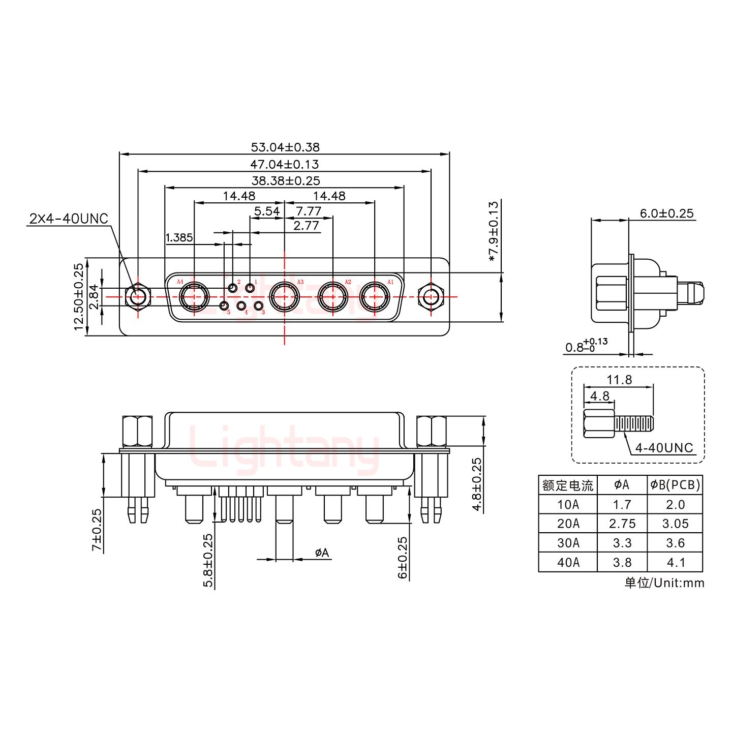 9W4母PCB直插板/铆鱼叉7.0/大电流30A