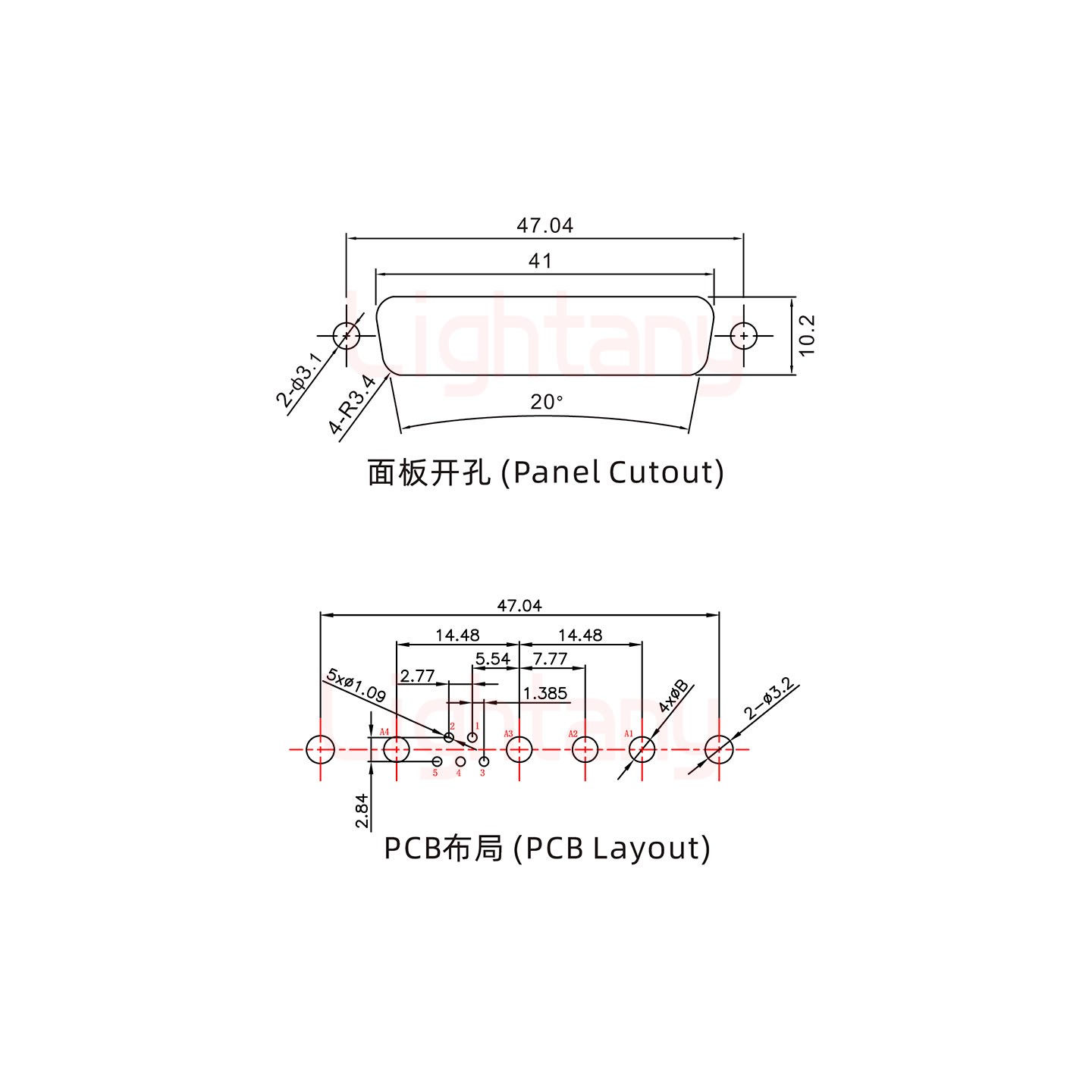 9W4母PCB直插板/铆鱼叉7.0/大电流10A