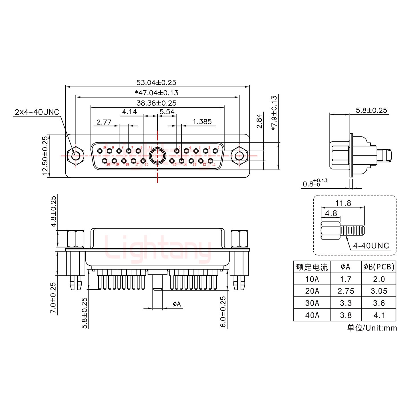 21W1母PCB直插板/铆鱼叉7.0/大电流30A