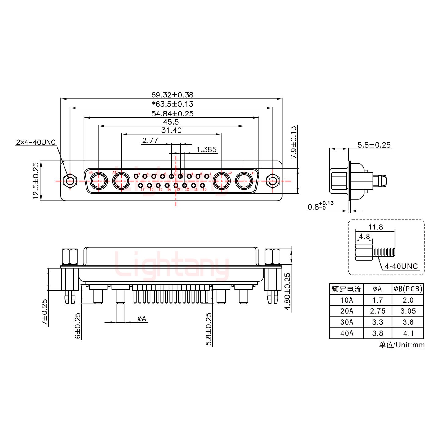 21W4母PCB直插板/铆鱼叉7.0/大电流20A