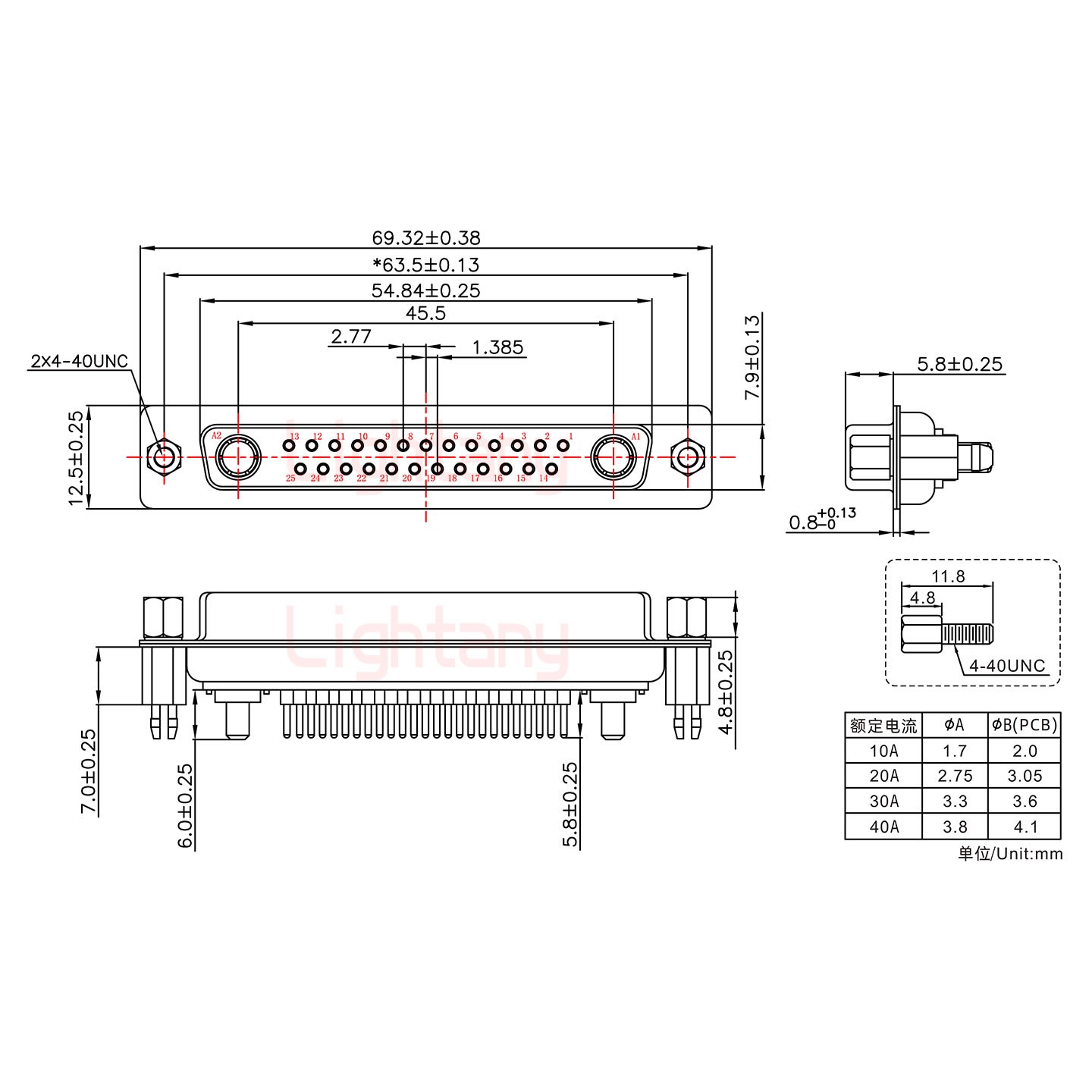 27W2母PCB直插板/铆鱼叉7.0/大电流20A