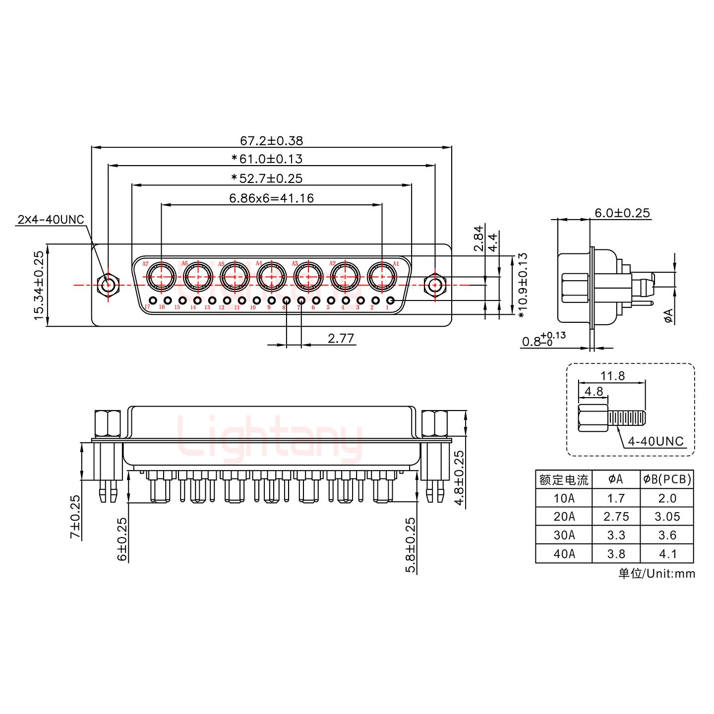 24W7母PCB直插板/铆鱼叉7.0/大电流10A