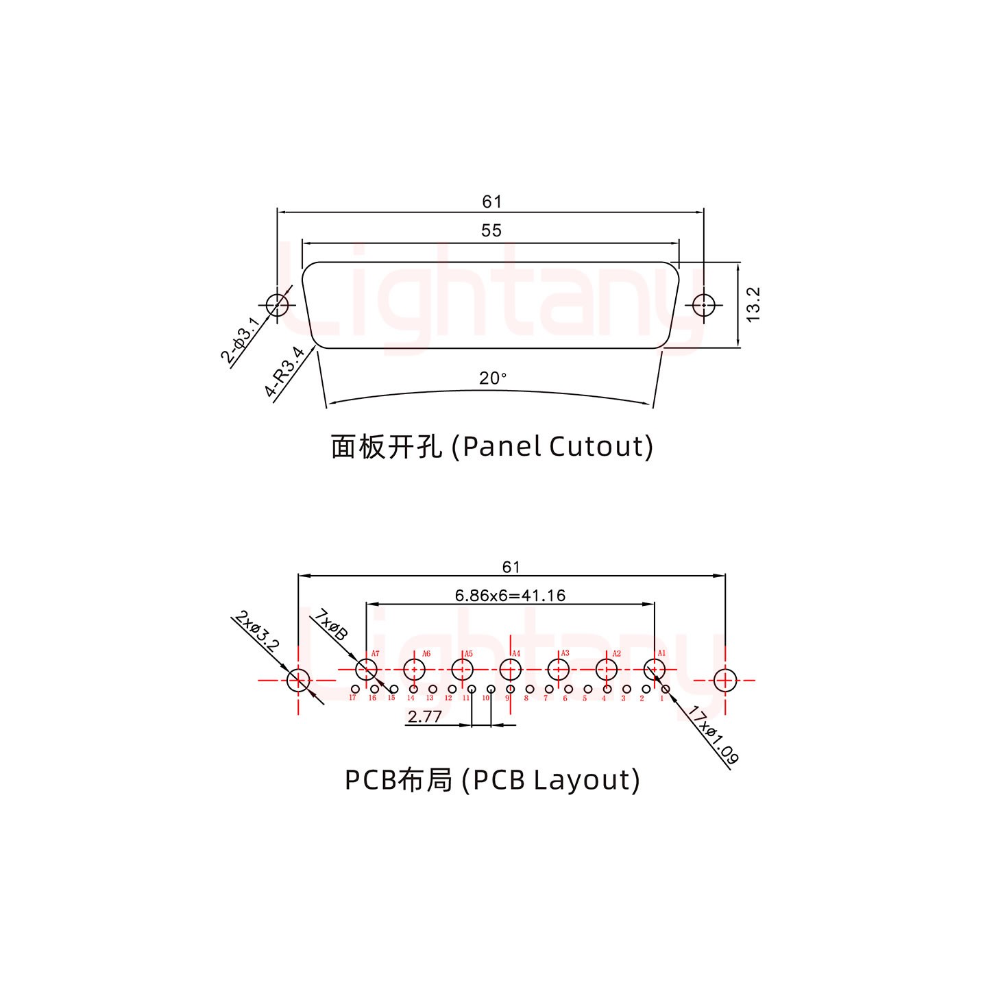 24W7母PCB直插板/铆鱼叉7.0/大电流40A