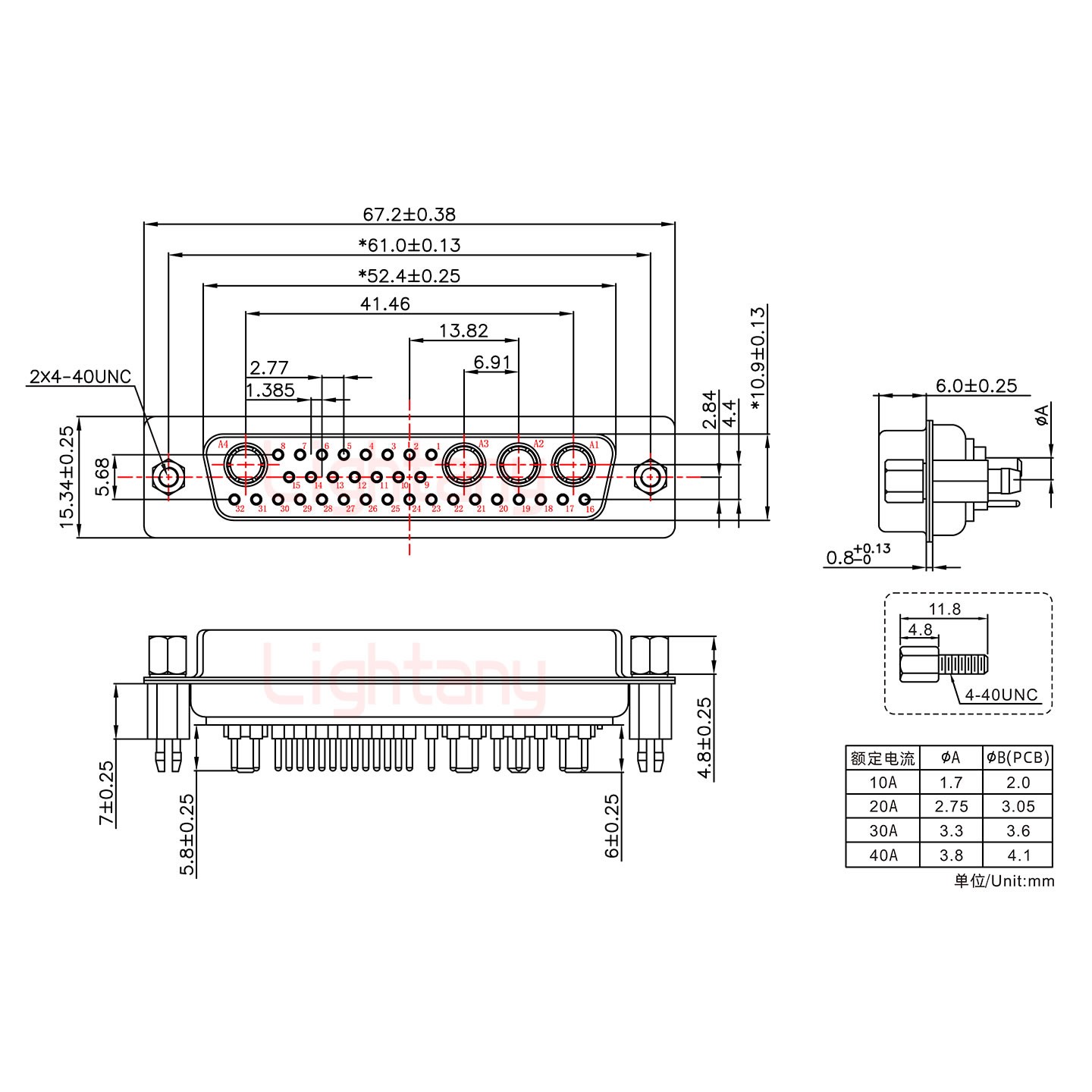 36W4母PCB直插板/铆鱼叉7.0/大电流30A