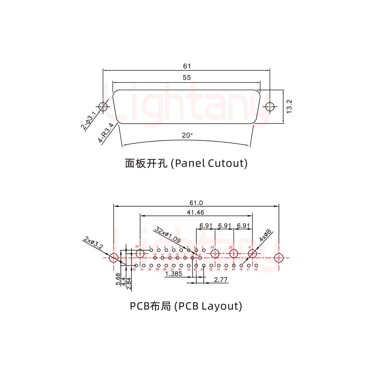 36W4母PCB直插板/铆鱼叉7.0/大电流40A