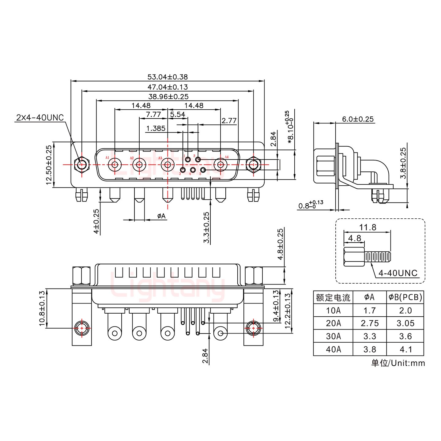 9W4公PCB弯插板/铆支架10.8/大电流10A