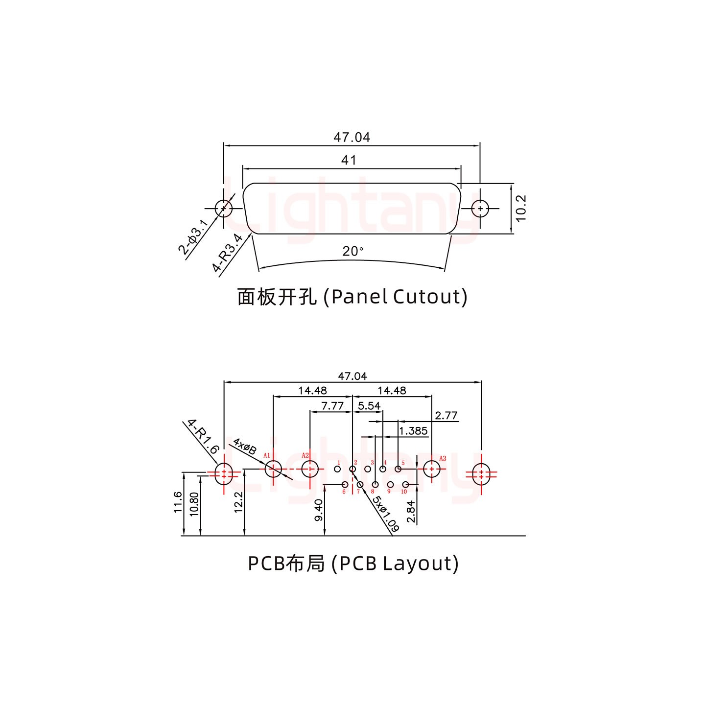13W3公PCB弯插板/铆支架10.8/大电流10A
