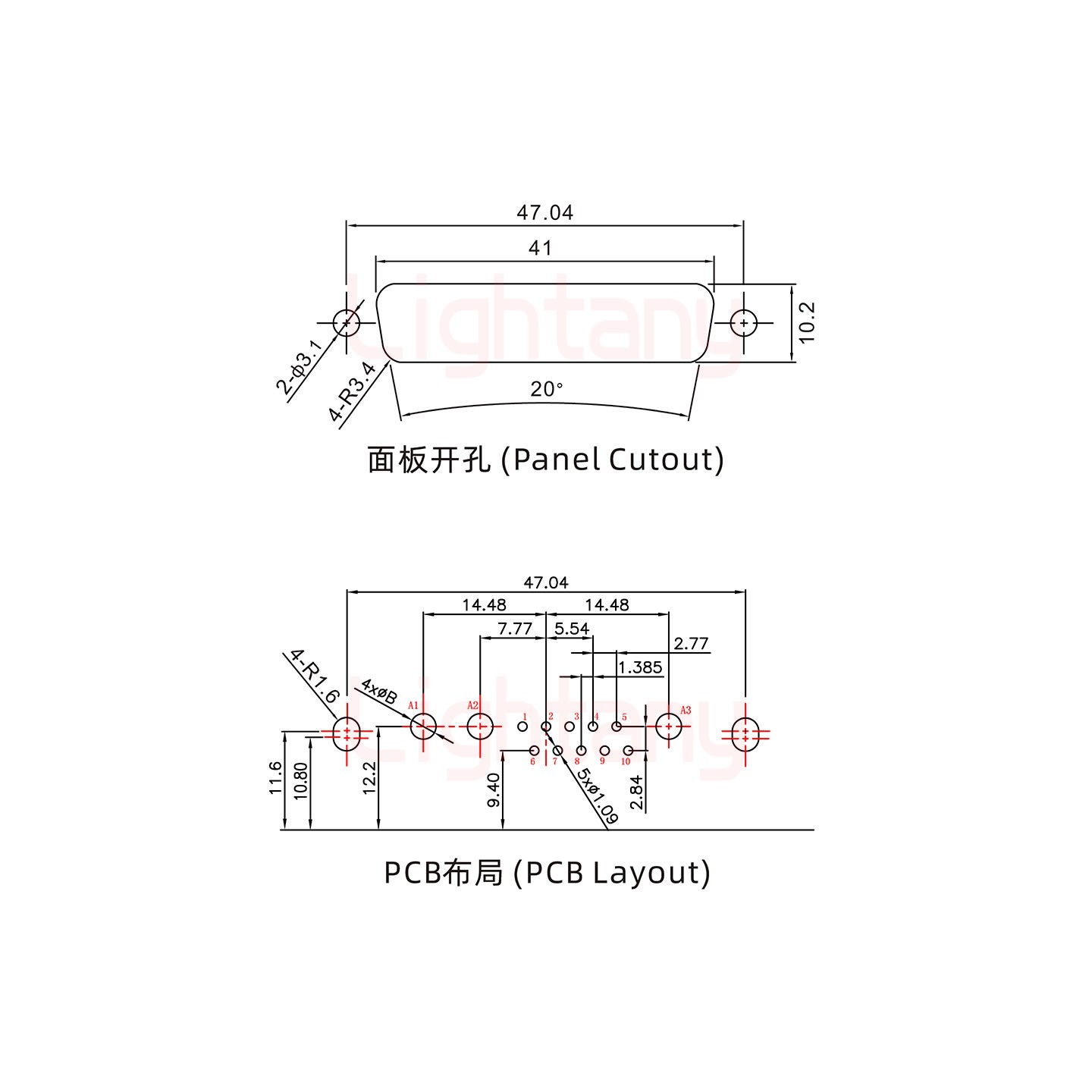 13W3公PCB弯插板/铆支架10.8/大电流40A