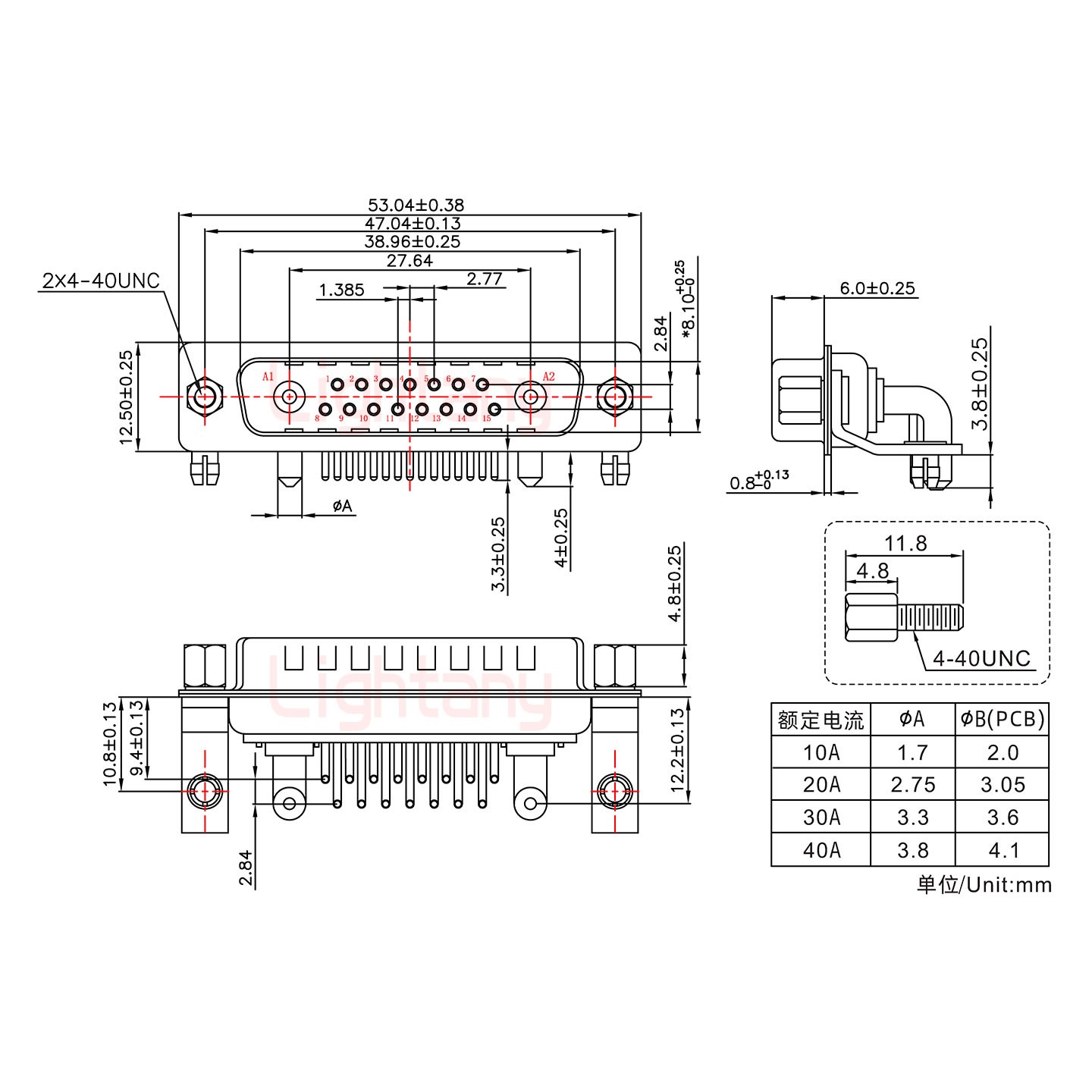 17W2公PCB弯插板/铆支架10.8/大电流10A