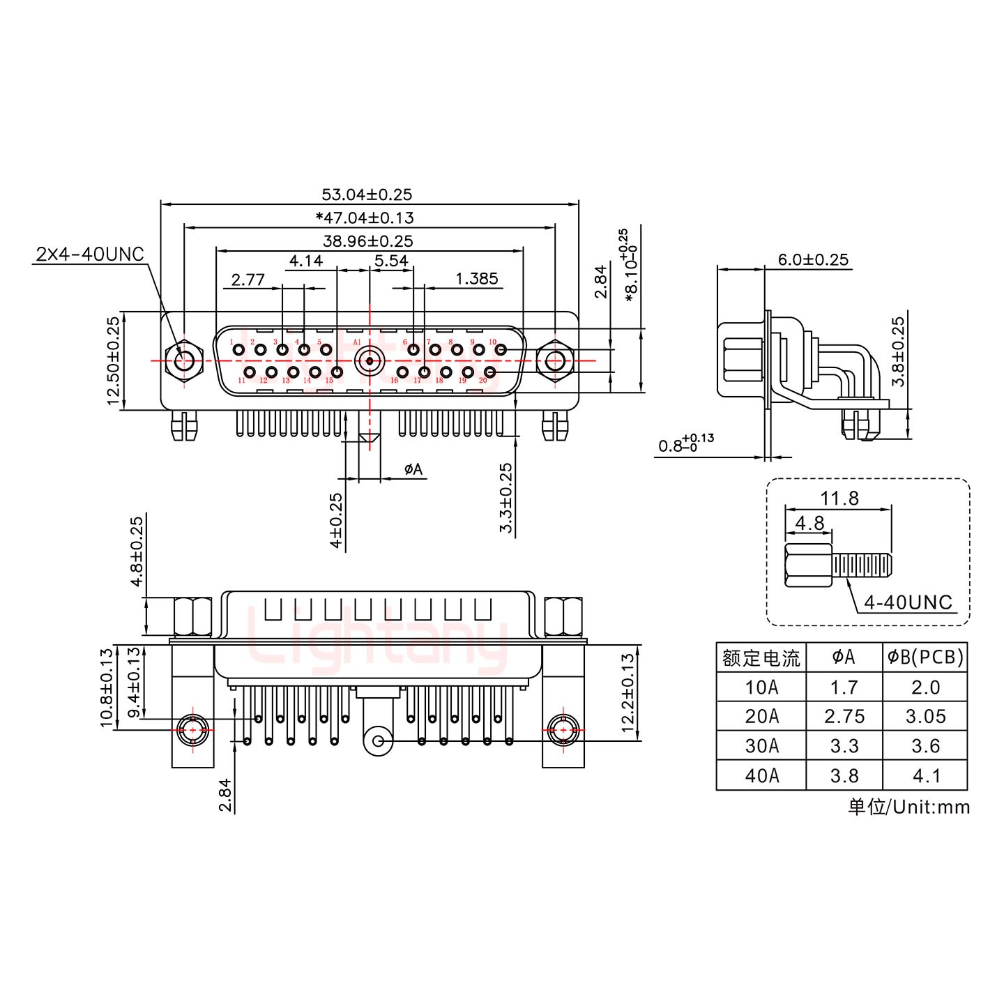 21W1公PCB弯插板/铆支架10.8/大电流30A