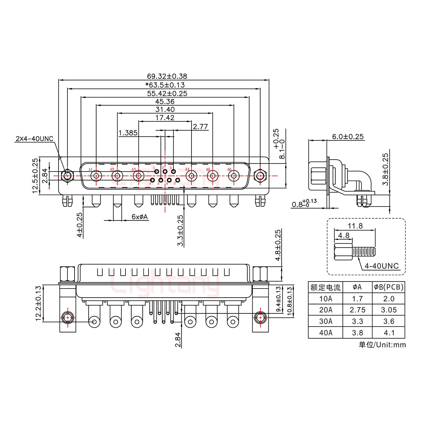 13W6A公PCB弯插板/铆支架10.8/大电流40A