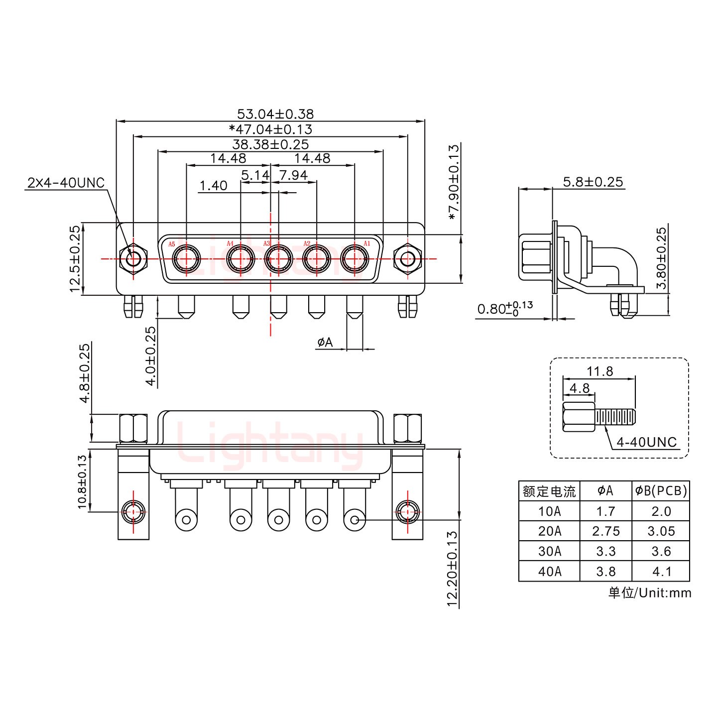 5W5母PCB弯插板/铆支架10.8/大电流20A