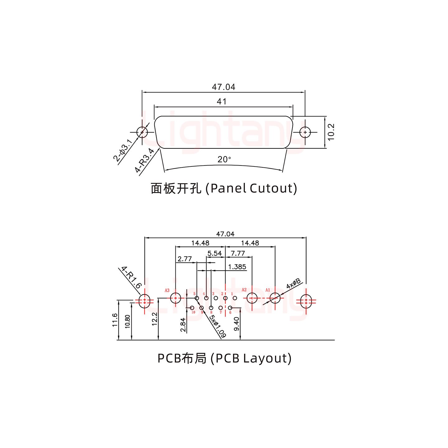 13W3母PCB弯插板/铆支架10.8/大电流40A