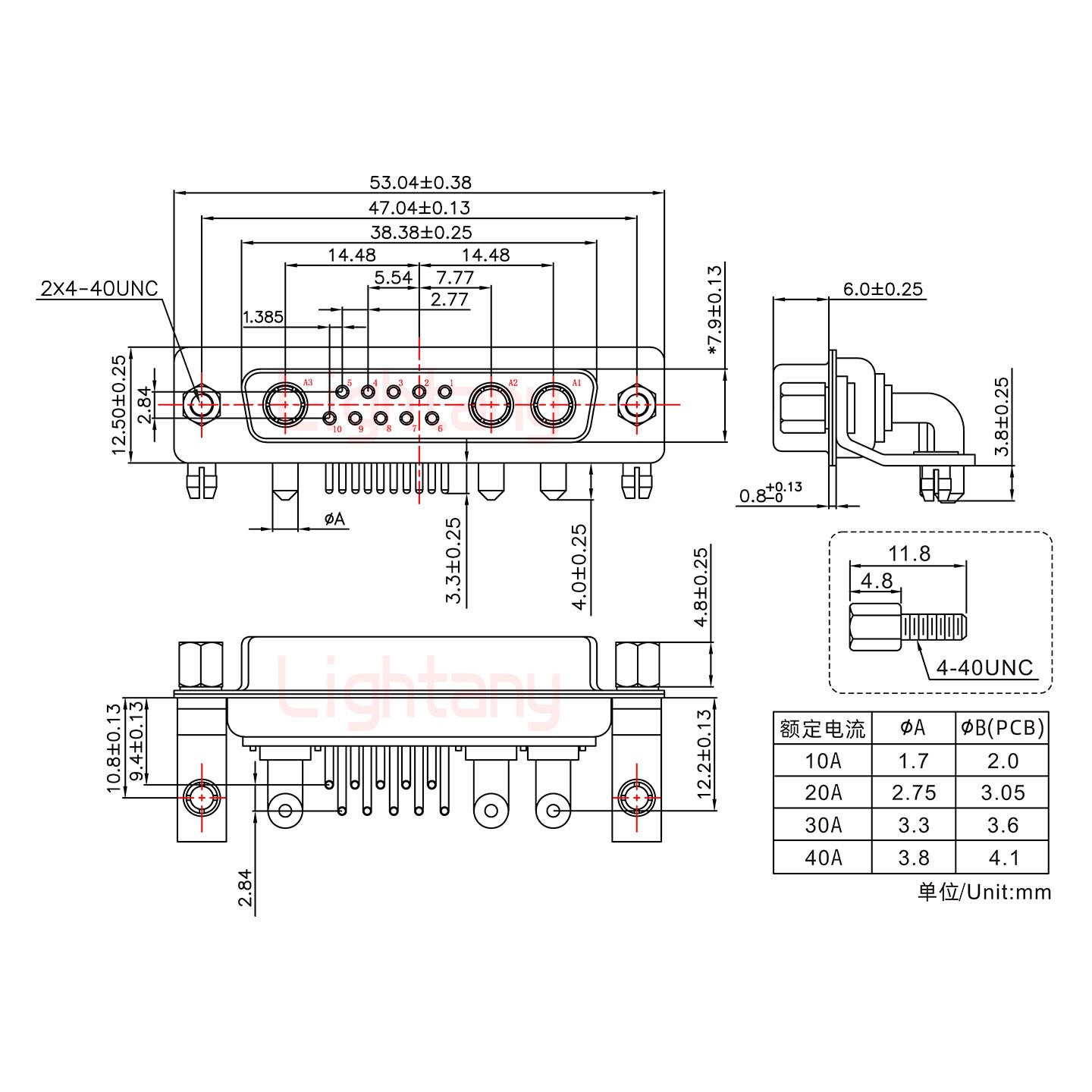 13W3母PCB弯插板/铆支架10.8/大电流20A