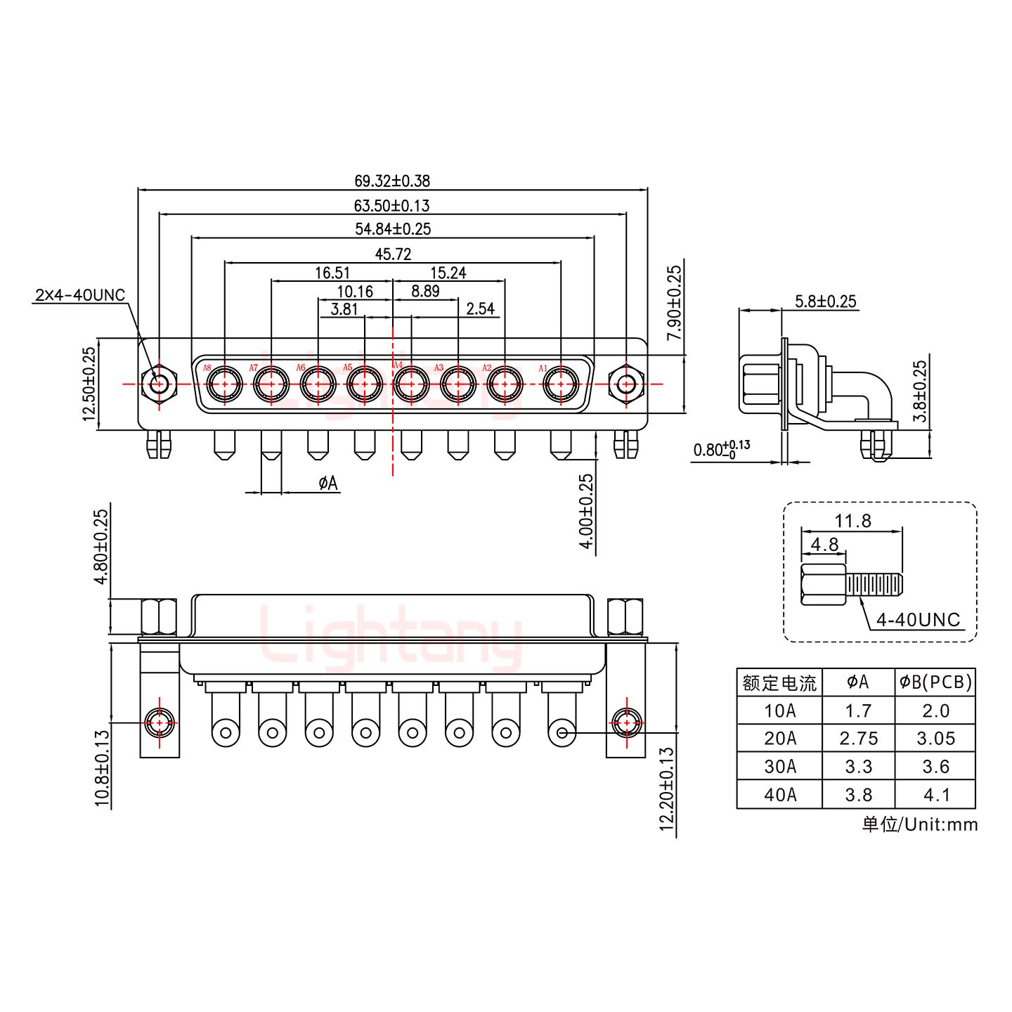 8W8母PCB弯插板/铆支架10.8/大电流10A