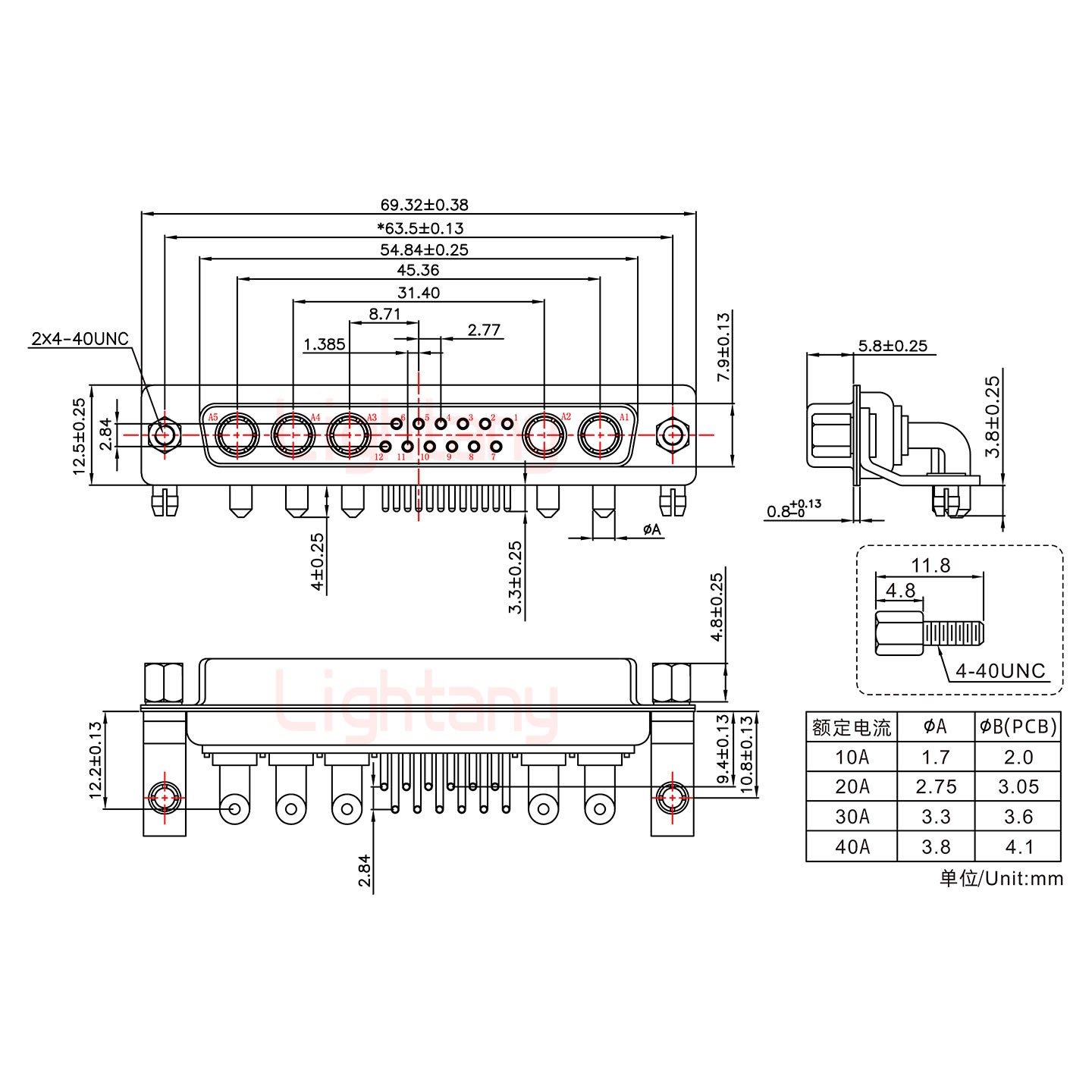 17W5母PCB弯插板/铆支架10.8/大电流10A