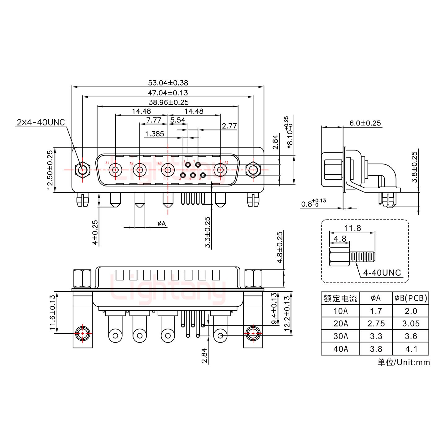 9W4公PCB弯插板/铆支架11.6/大电流30A