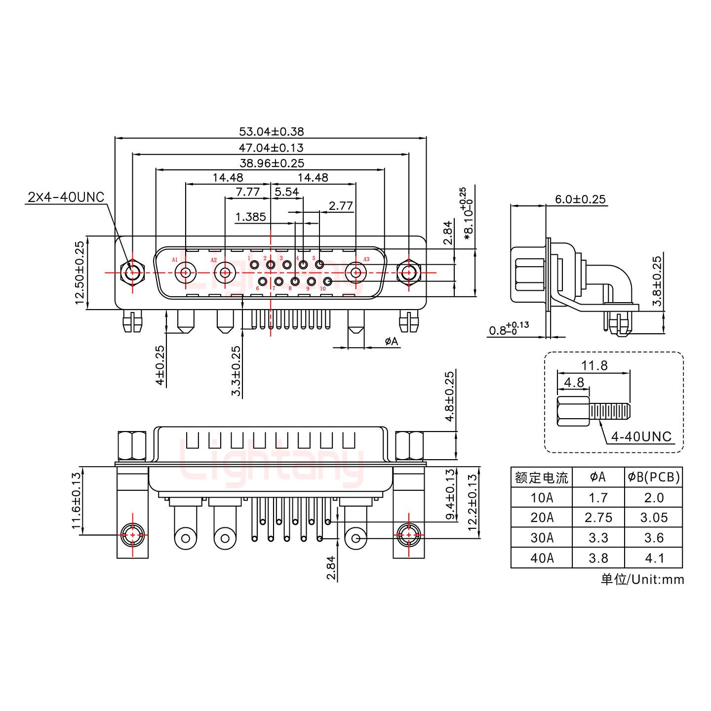 13W3公PCB弯插板/铆支架11.6/大电流30A