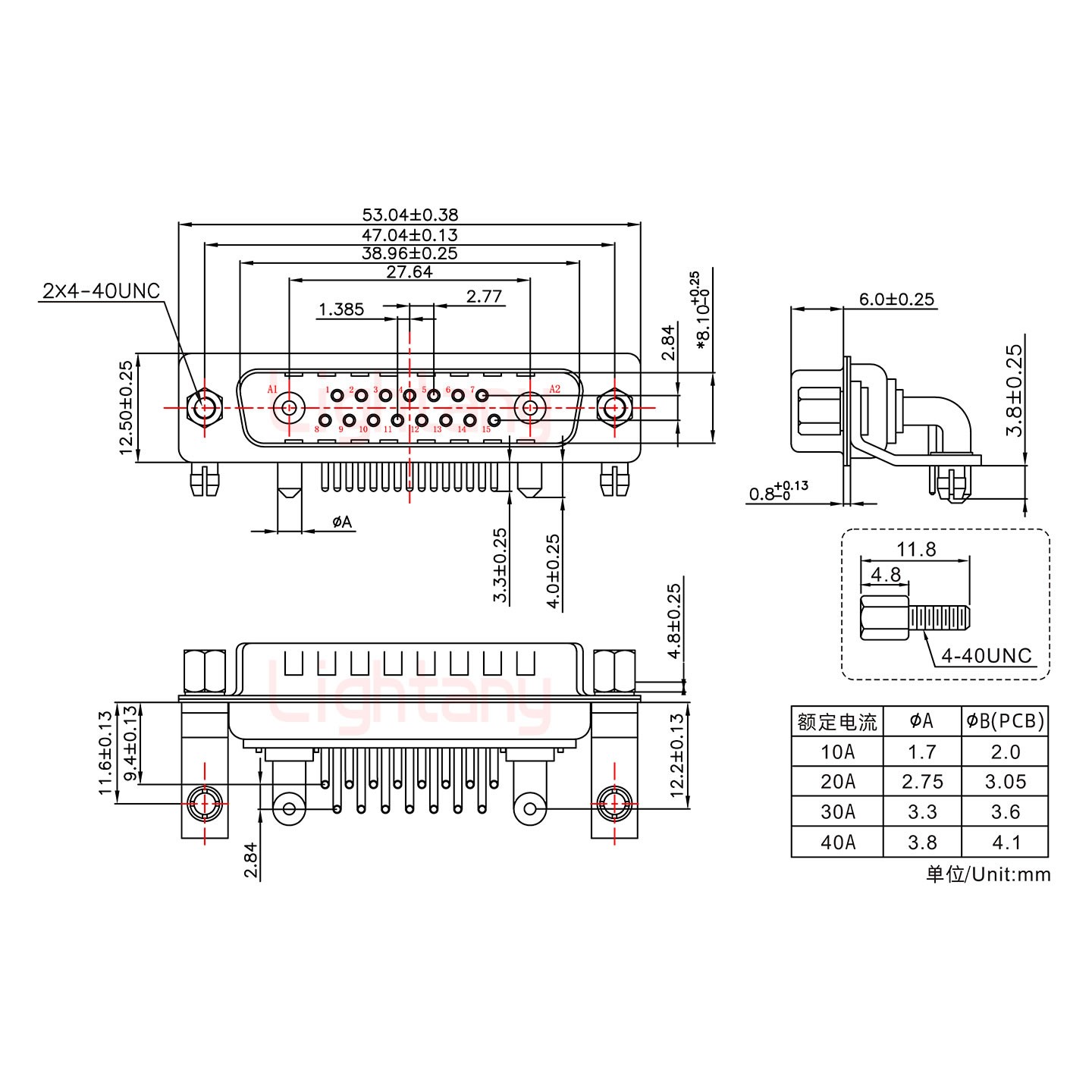 17W2公PCB弯插板/铆支架11.6/大电流30A