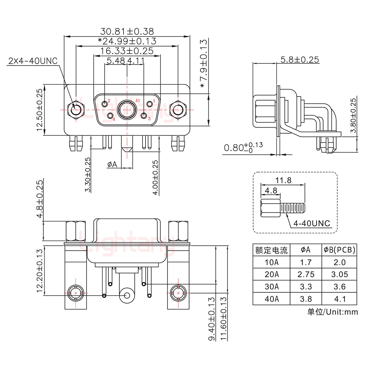 5W1母PCB弯插板/铆支架11.6/大电流30A