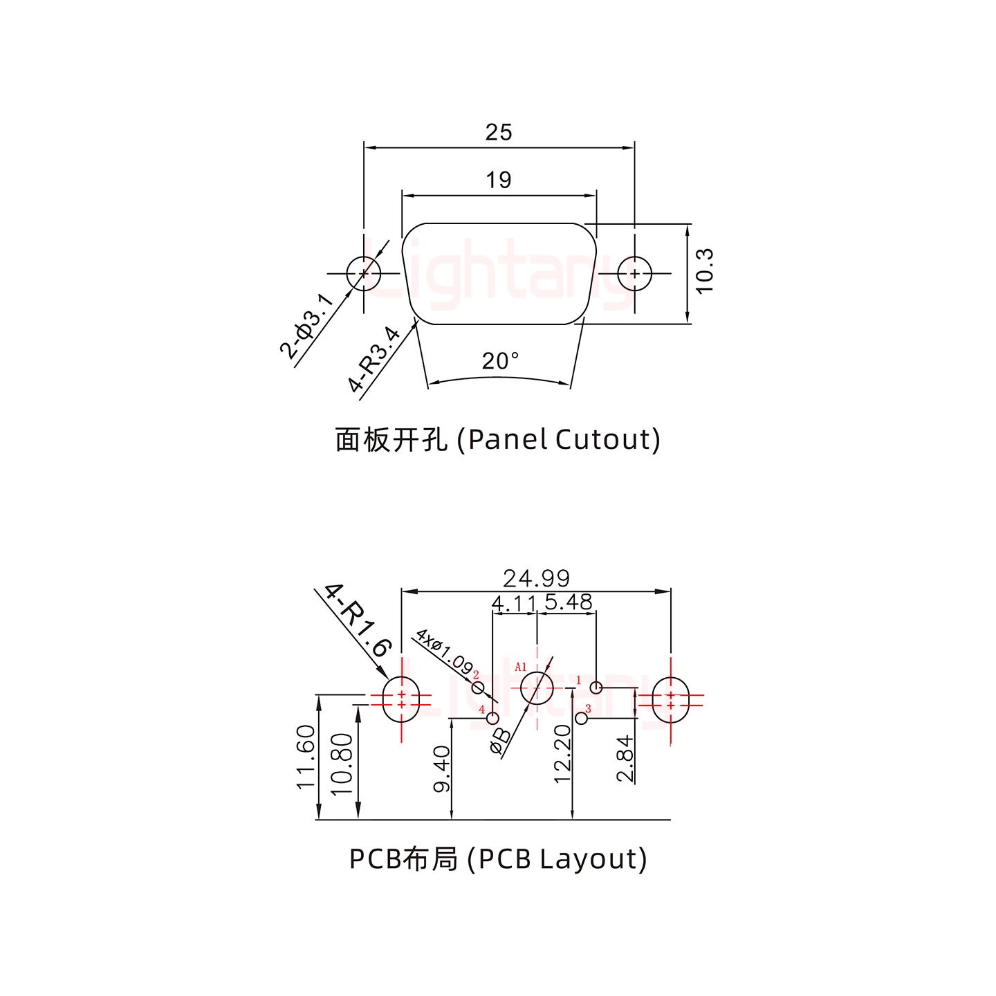 5W1母PCB弯插板/铆支架11.6/大电流10A