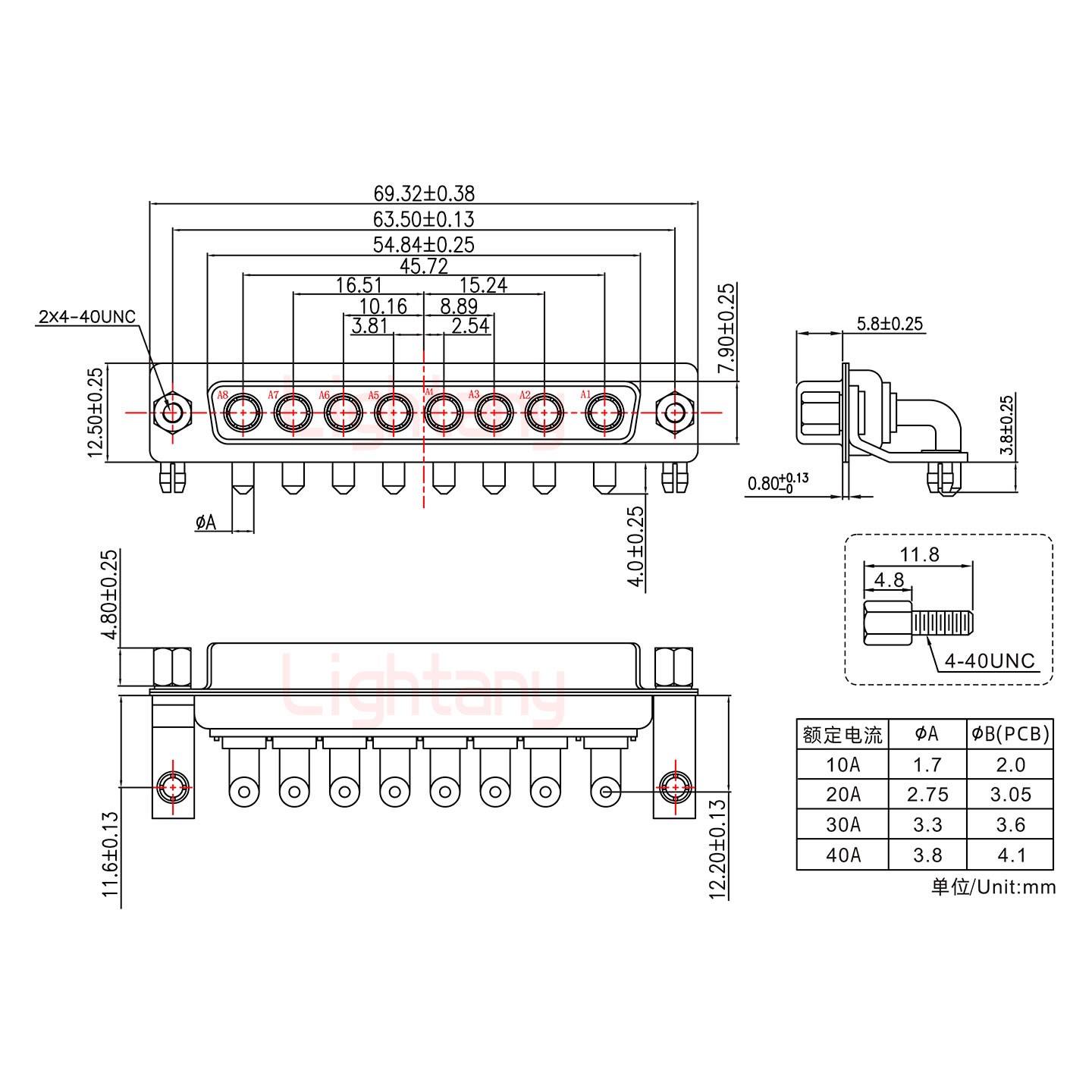 8W8母PCB弯插板/铆支架11.6/大电流40A