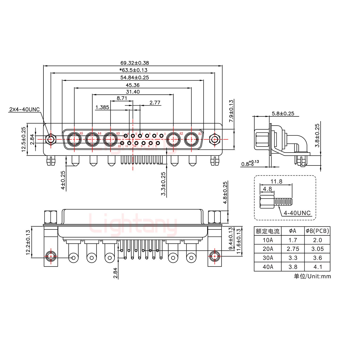 17W5母PCB弯插板/铆支架11.6/大电流30A