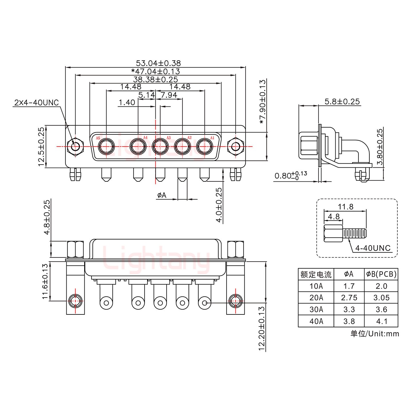 5W5母PCB弯插板/铆支架11.6/大电流10A