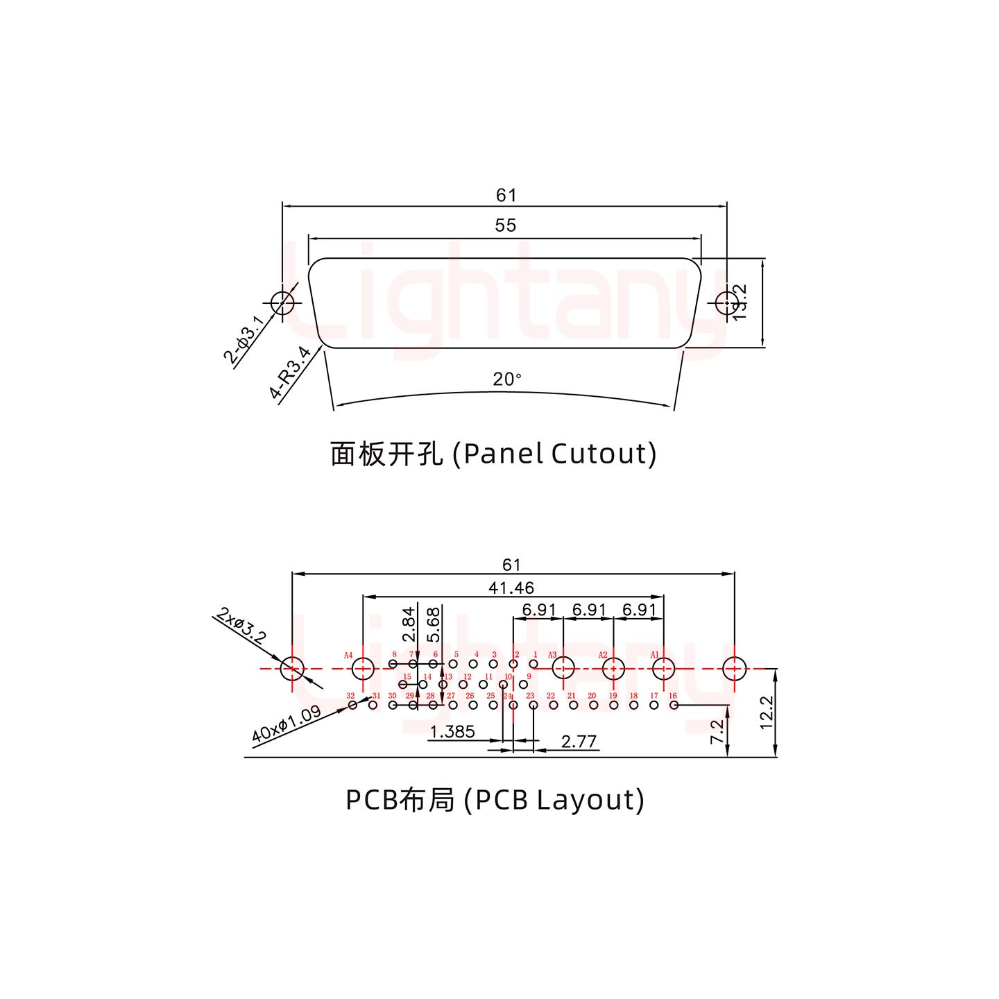 36W4母PCB弯插板/铆支架12.2/大电流20A