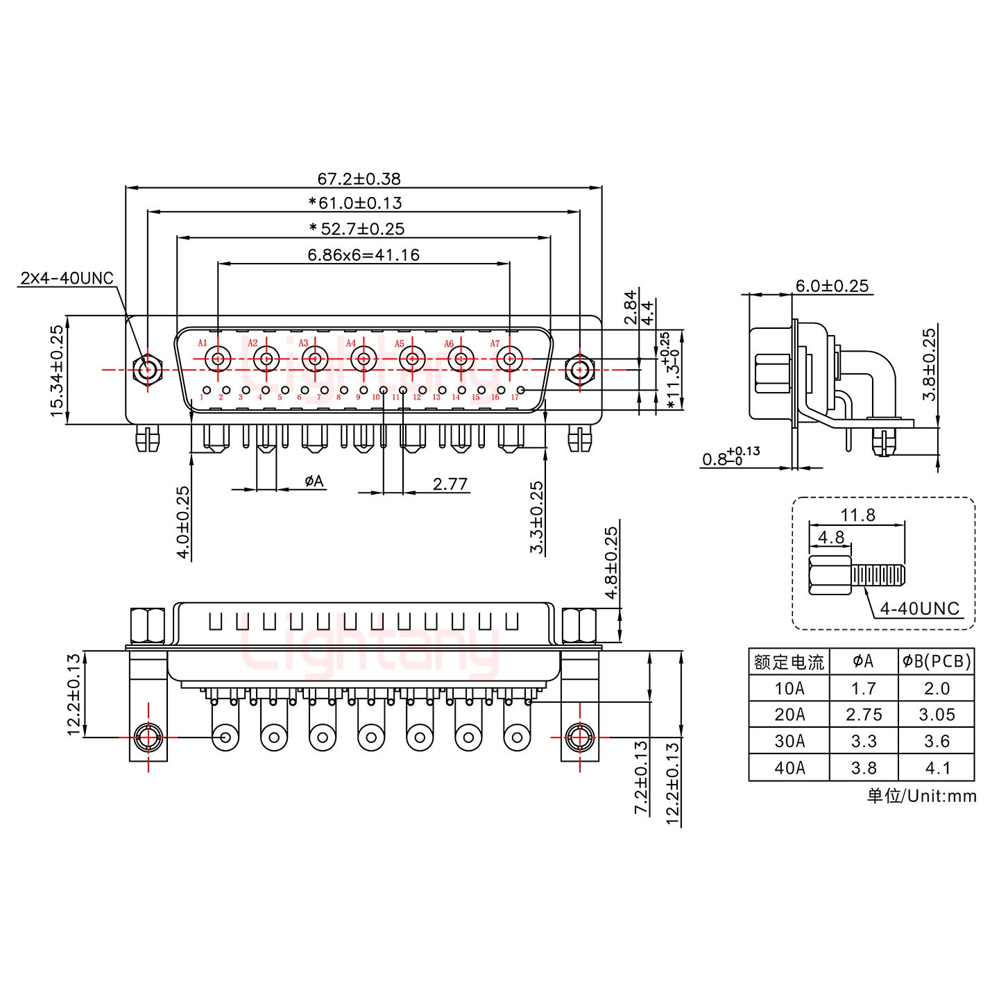 24W7公PCB弯插板/铆支架12.2/大电流30A