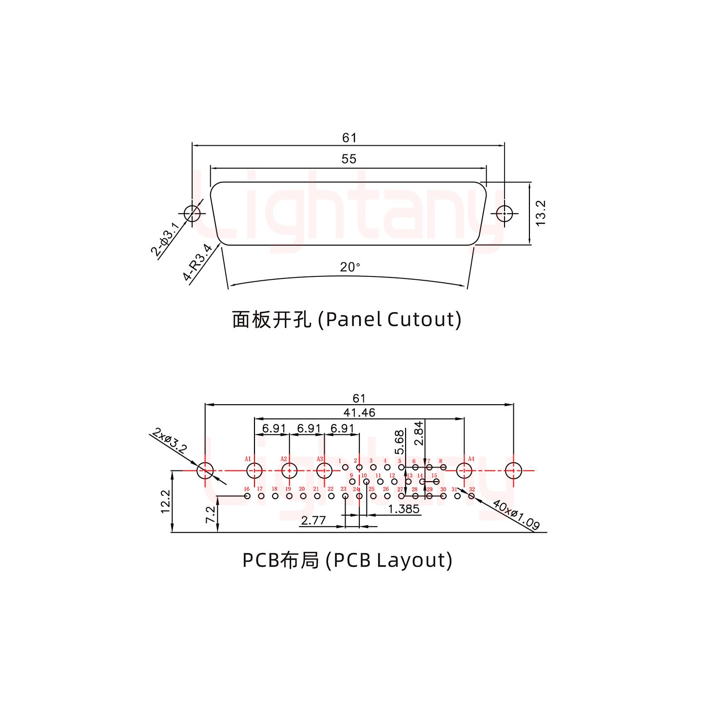 36W4公PCB弯插板/铆支架12.2/大电流10A