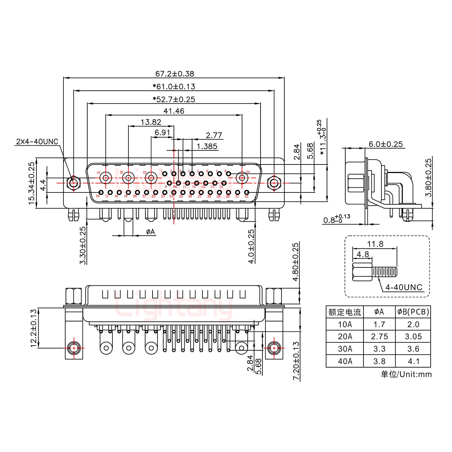 36W4公PCB弯插板/铆支架12.2/大电流20A