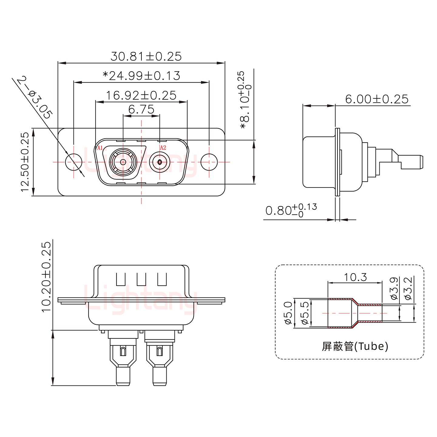 2V2公焊线式/光孔/射频同轴50欧姆