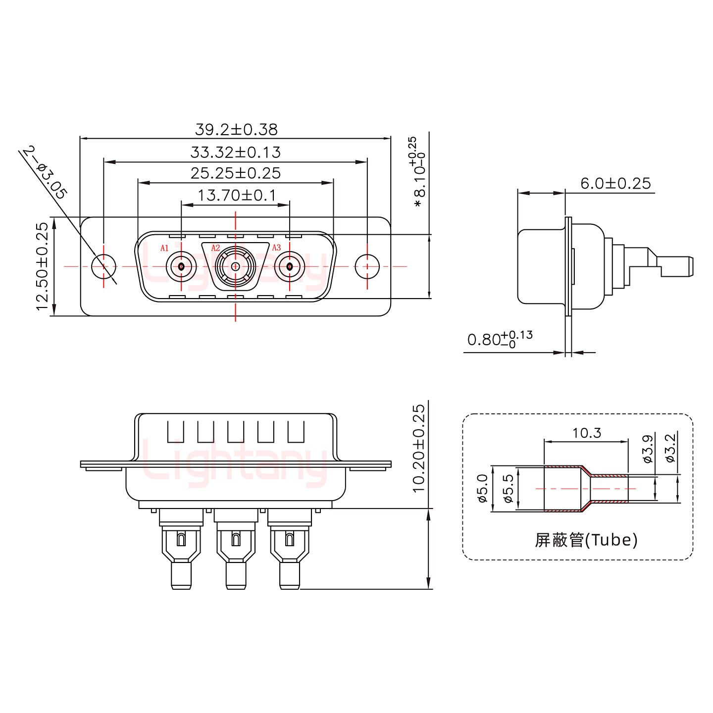 3V3公焊线式75欧姆+15P金属外壳1443弯出线4~12mm