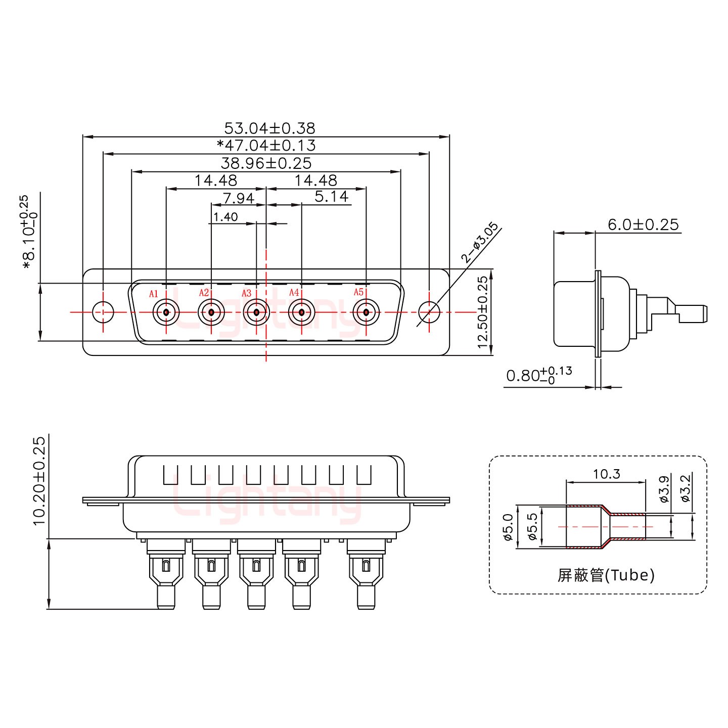 5W5公焊线式50欧姆+25P金属外壳1015弯出线4~12mm