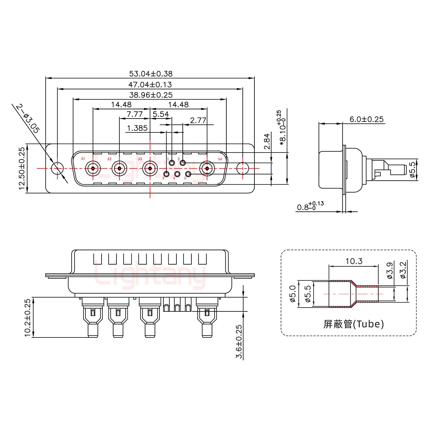 9W4公焊线式50欧姆+25P金属外壳1657直出线4~12mm