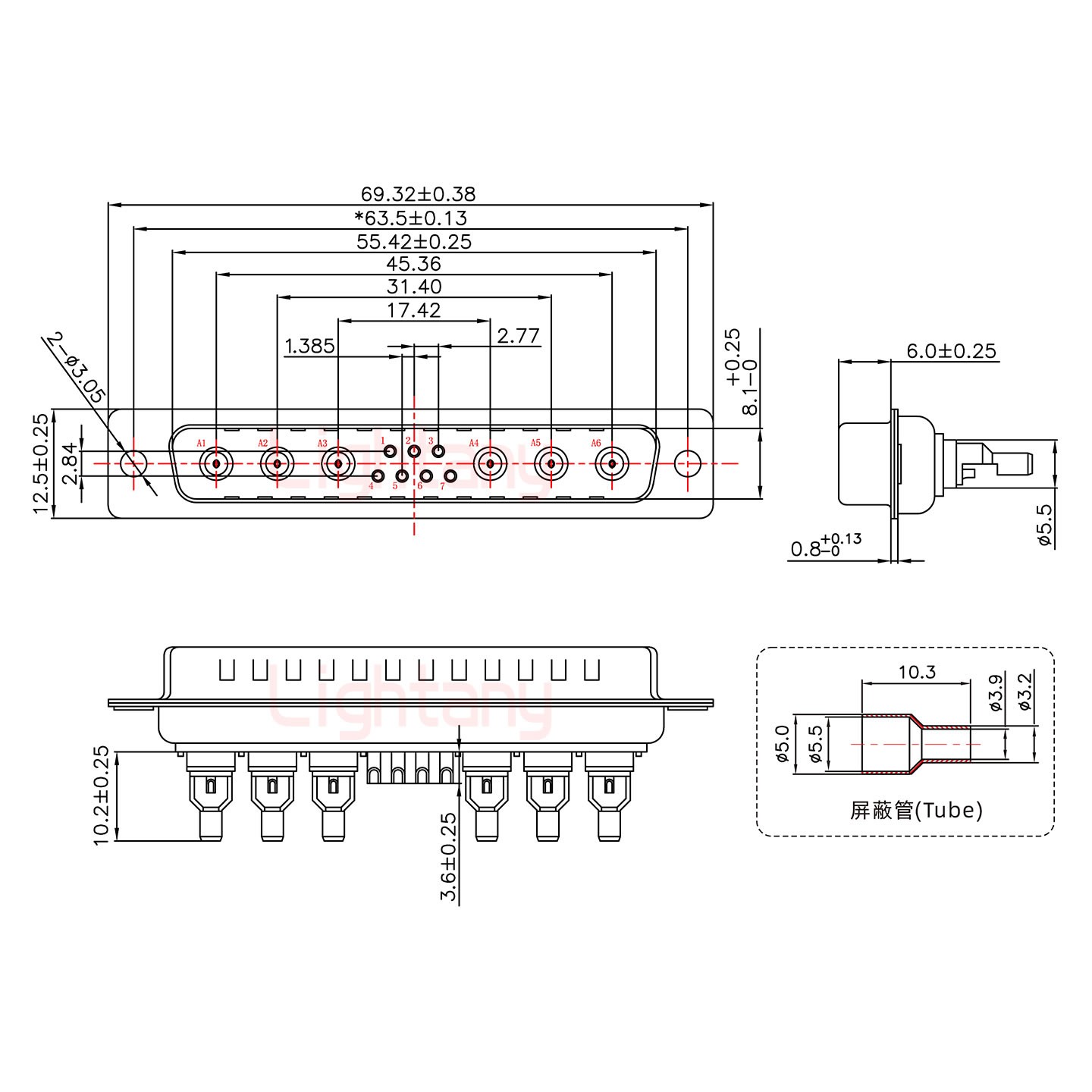 13W6A公焊线式75欧姆+37P金属外壳2185直出线4~12mm