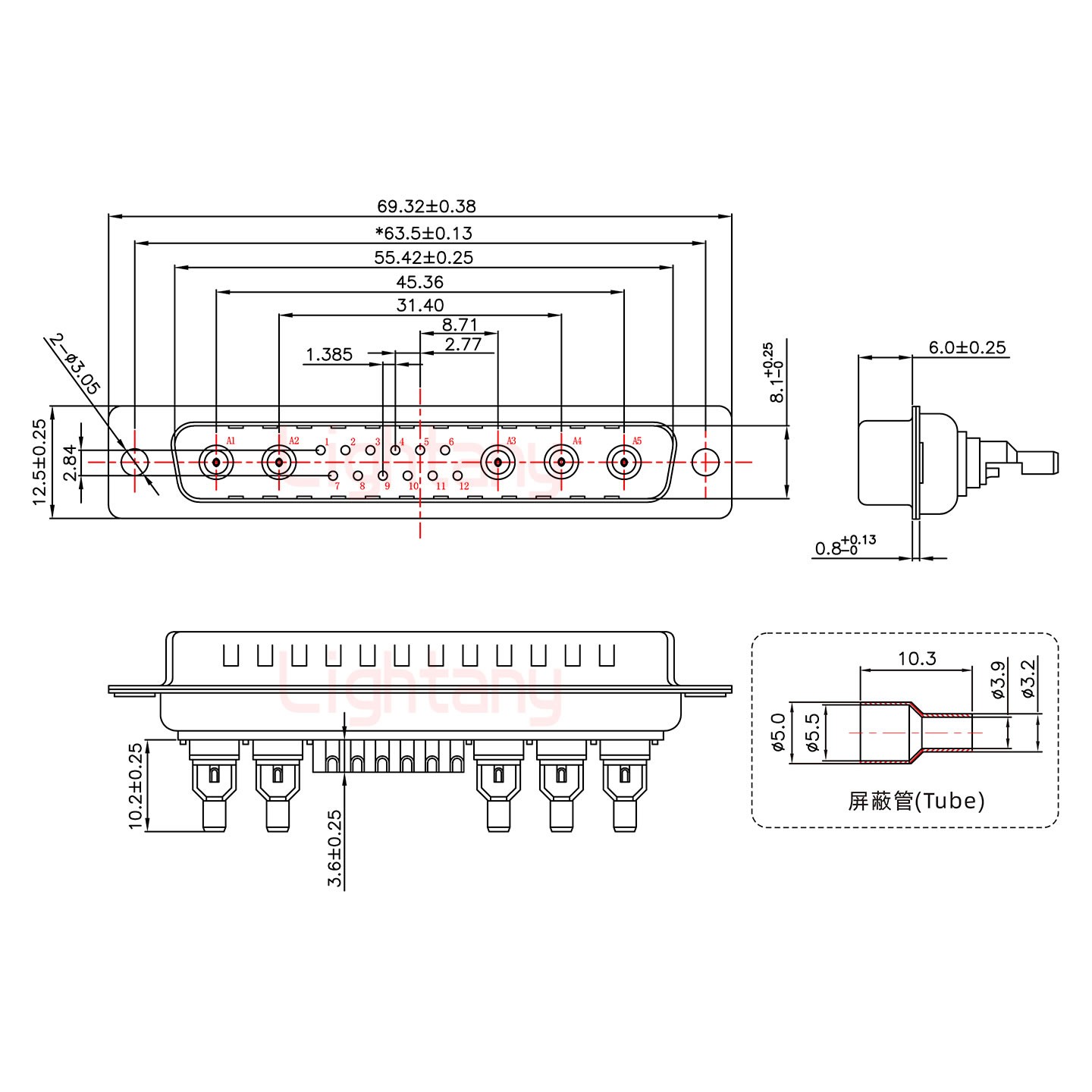 17W5公焊线式50欧姆+37P金属外壳2185直出线4~12mm