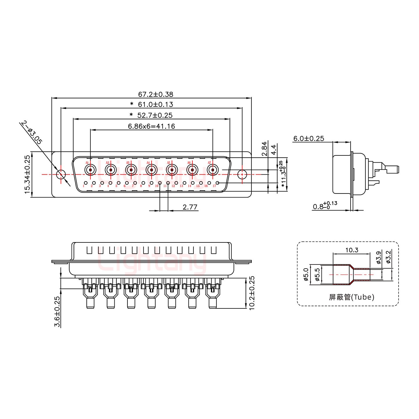 24W7公焊线式75欧姆+50P金属外壳2252三个出线孔12mm