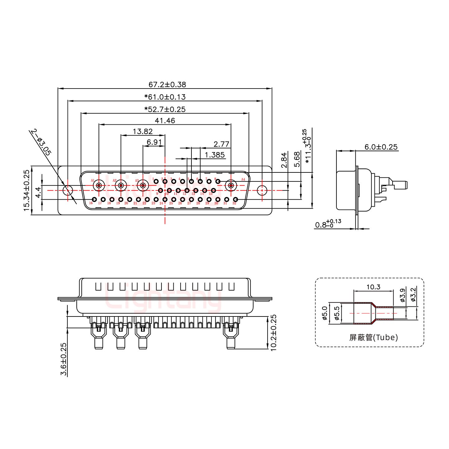 36W4公焊线式50欧姆+50P金属外壳2808直出线13~19mm