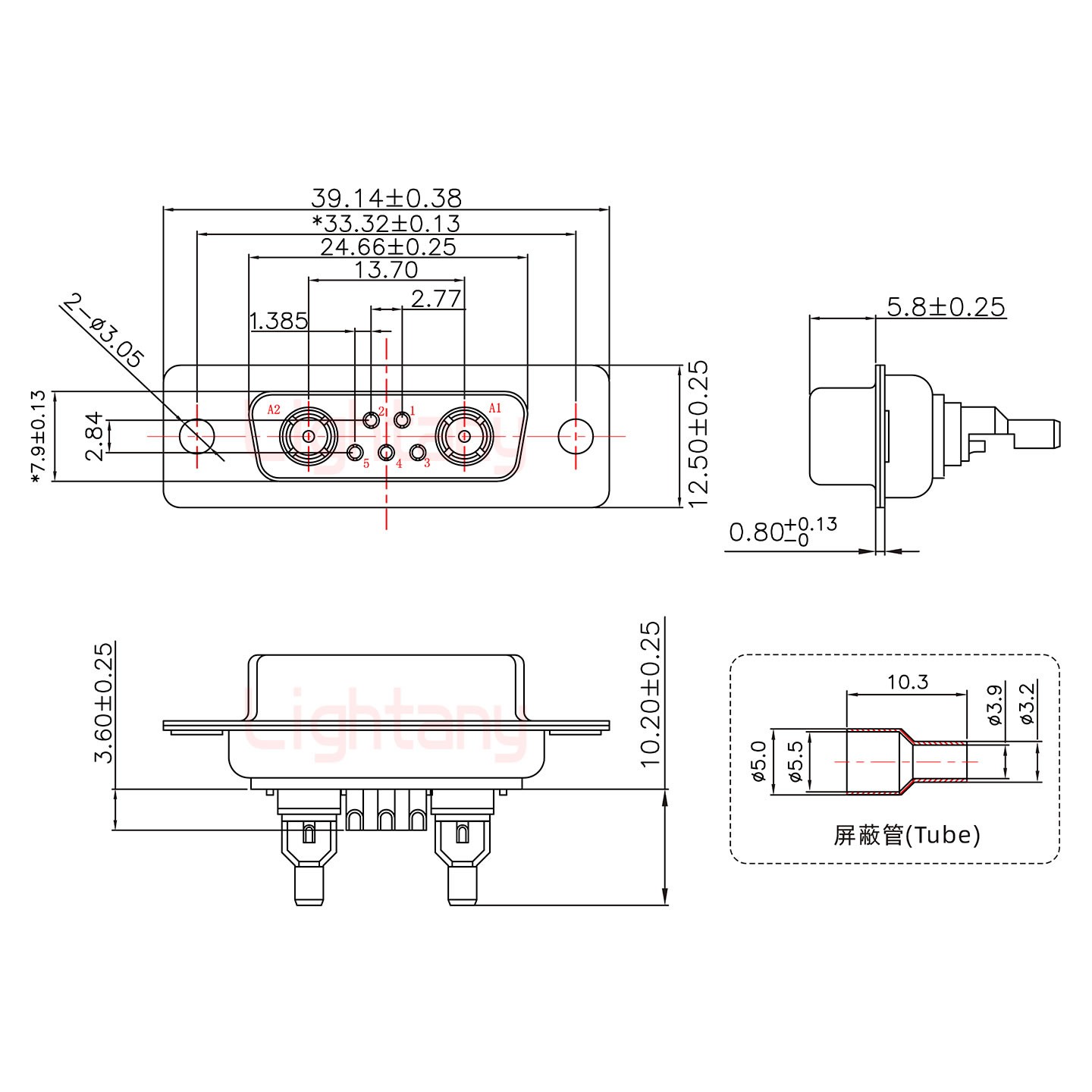 7W2母焊线式75欧姆+15P金属外壳1443弯出线4~12mm