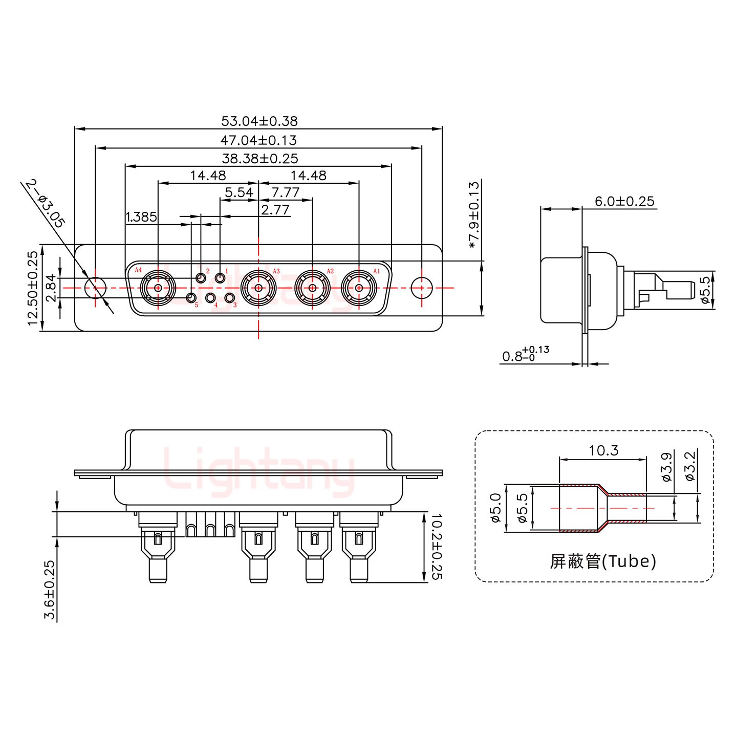 9W4母焊线式50欧姆+25P金属外壳592斜出线4~12mm